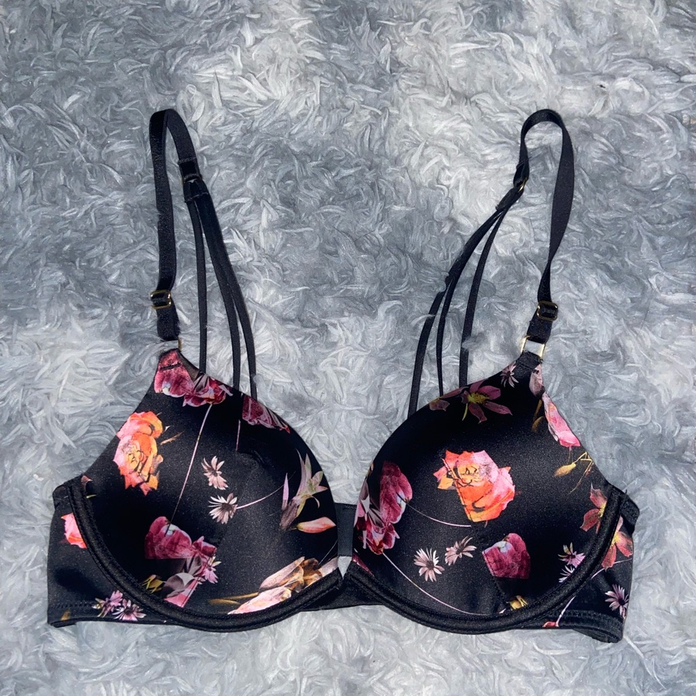 Victoria's Secret Black and Pink Floral Bra